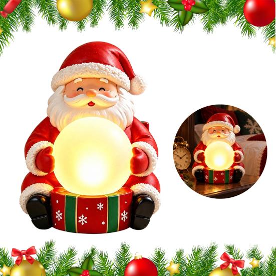 Christmas Craft for Shop Window Light Up Santa Claus Figurine, Statue Holding Glowing Crystal Ball, Warm Decorative Night Light, Tabletop Ornament