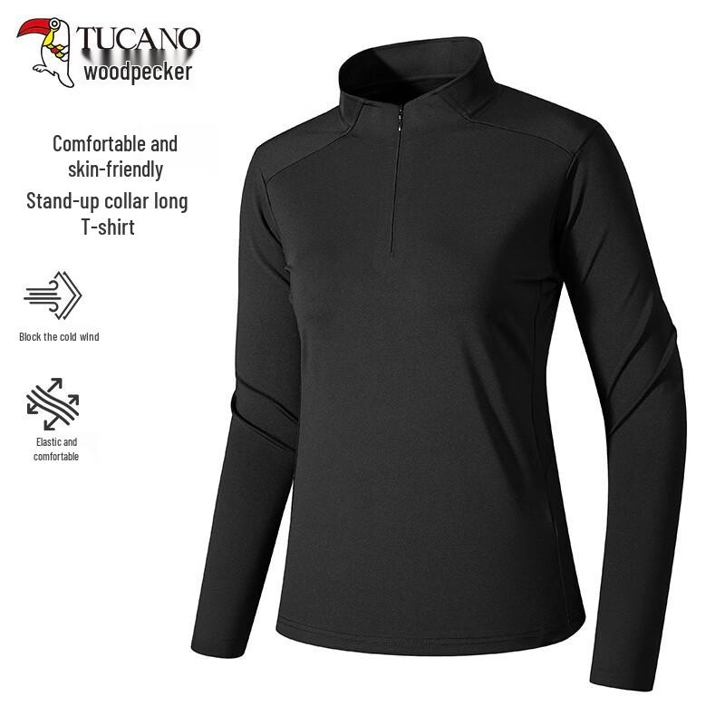 TUCANO Women's Stretch Slim Fit Sports Long Sleeve T-Shirt with Half-Zip Stand Collar