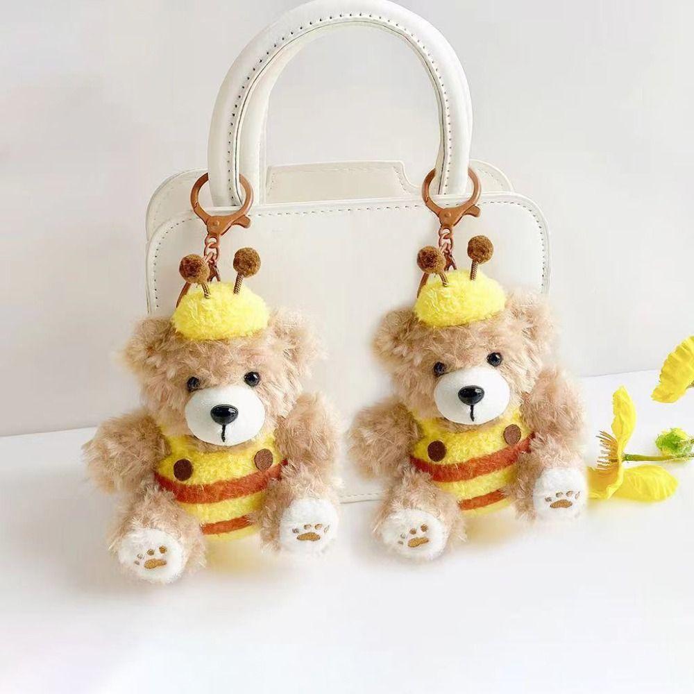 Мультяшный плюшевый брелок для ключей с изображением животного, кулон, забавный брелок для ключей в виде медведя и пчелы для девочек