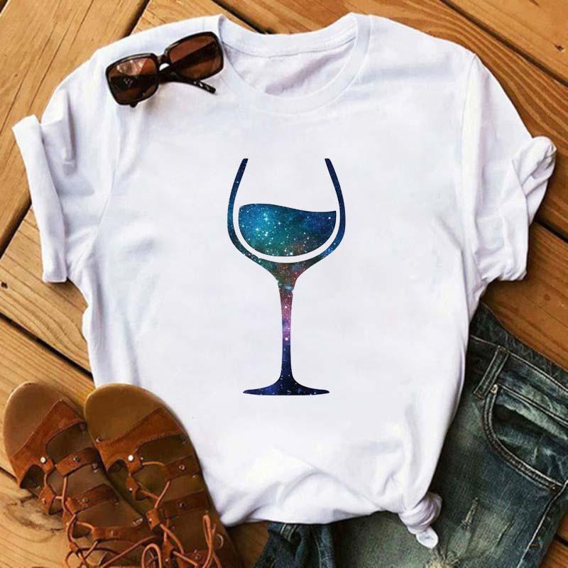 Wine Glass Printed T-Shirts For Women Clothing Casual Top Ladies Clothes Short Sleeve Versatile Graphic Printed Fashion Shirts