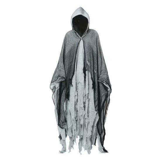 Хэллоуинский плащ Потертая текстура Сетчатая ткань Плащ с капюшоном Реалистичный ужасающий вид Рваные визуальные эффекты Плащ Страшный костюм