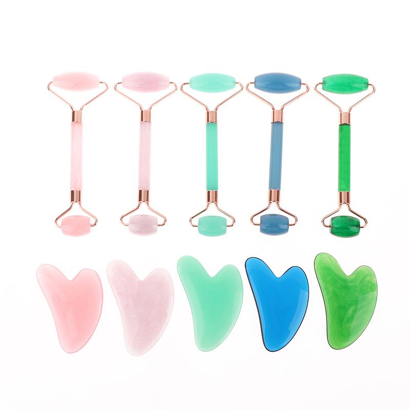 2 шт. Массажер для лица и шеи, роликовый резиновый скребок для красоты, двухсторонняя массажная палочка для разблокировки и расслабления, не розовый нефрит