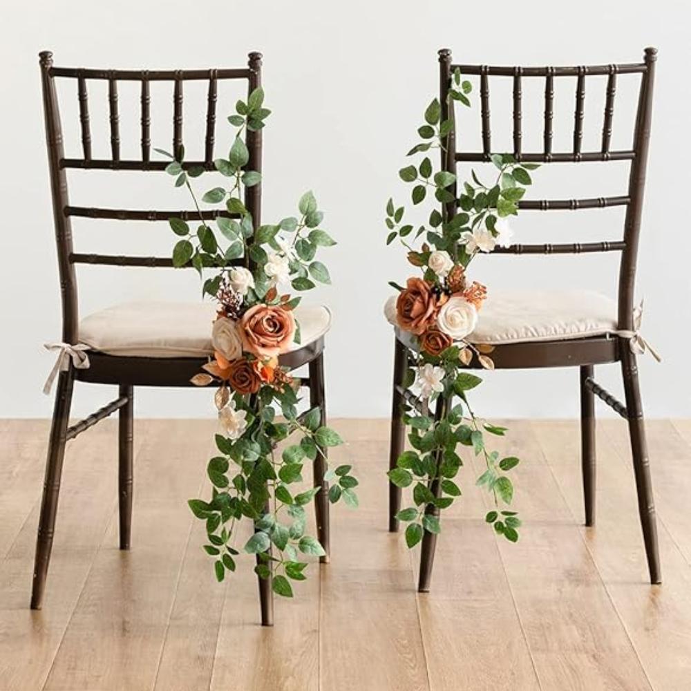2 комплекта украшений для стульев на свадьбу, церковная скамья, искусственные цветы, зелень, гирлянды, скамья, церемония, прием, цветочный искусственный фон, роза, вечеринка на открытом воздухе