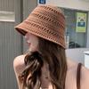 Women Fisherman Hat Hollowed-Out Design Sun Protection Wide Brim Hat Solid Color V Protection Summer Beach Hat