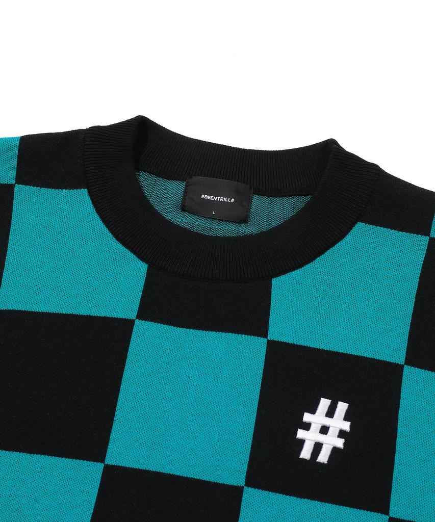 BEENTRILL Classic Checkerboard Oversized Knit (Teal)