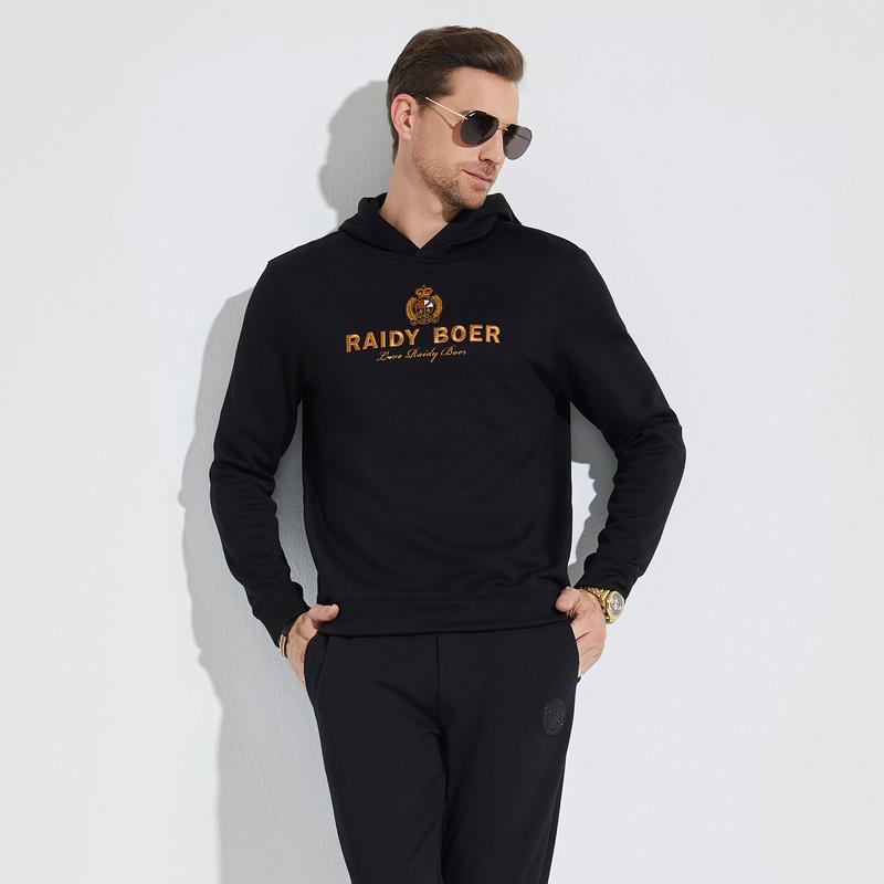 [Velvet inside] Embroidered Thick Casual Hooded Sweatshirt for Men