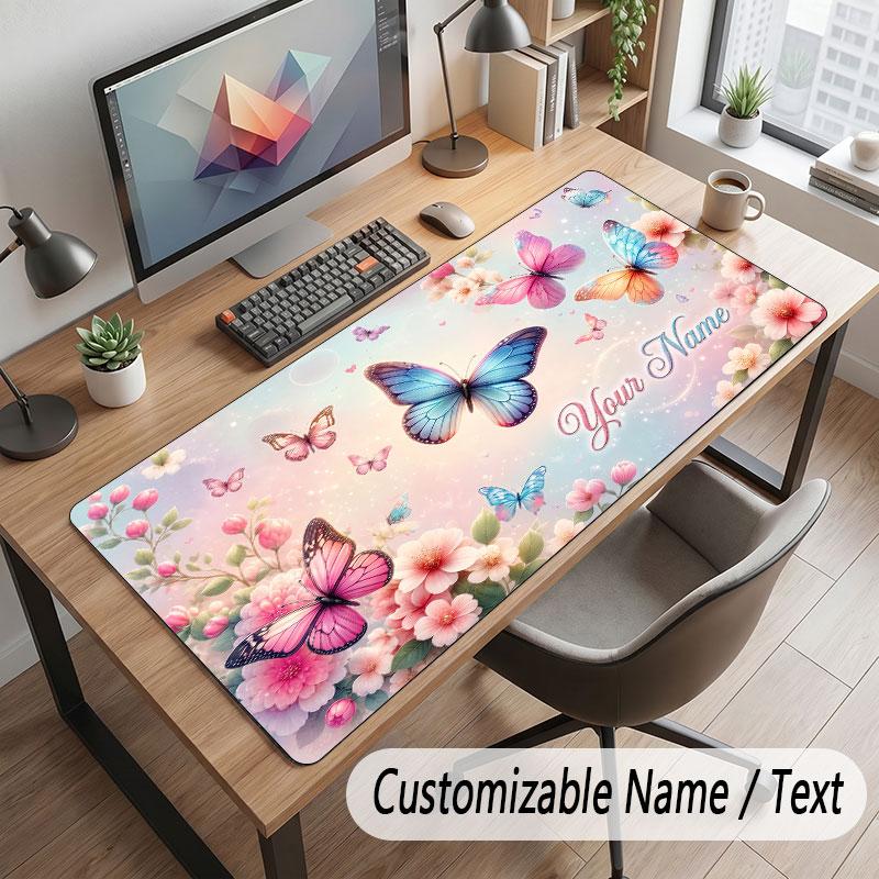 Butterfly Theme Customized Mouse Pad Personalized Print Name Text Desk Mat For Home Office Table Decor