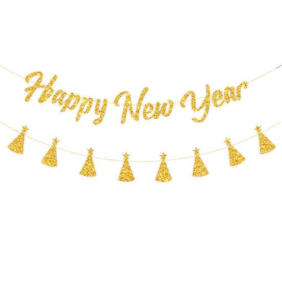 1 комплект, баннер с счастливым годом, долговечная блестящая подвесная шляпа, тянущий флаг, вечерние праздничные украшения