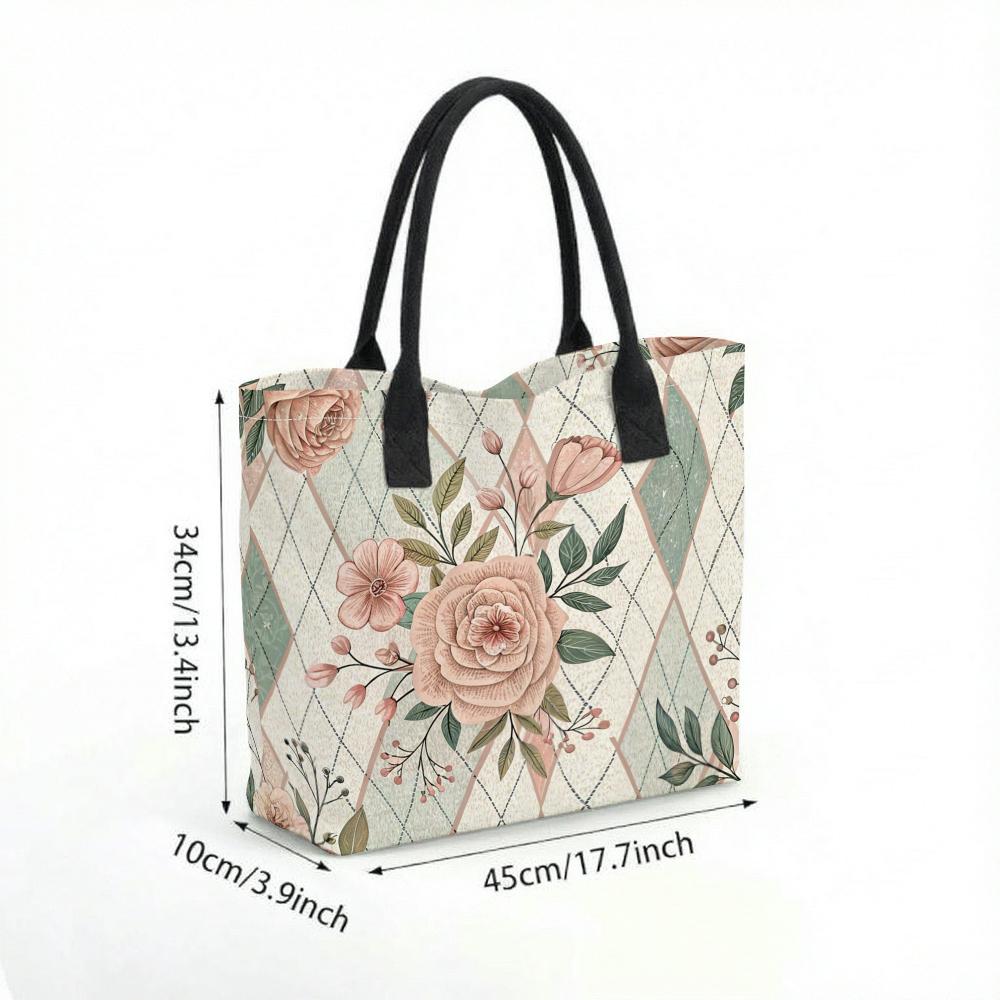 Boho Floral Tote Bag Large Capacity Casual Daily Commute Ladies Printed Shoulder Handbag