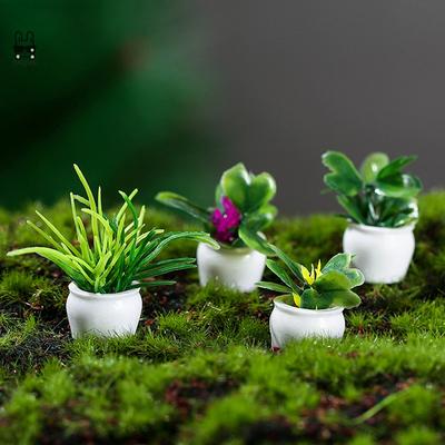 4 шт. 1:12 Миниатюрный зеленый цветочный горшок для кукольного домика Мини Пластиковые имитационные цветочные горшки Модель домашнего декора Аксессуары для кукольного домика