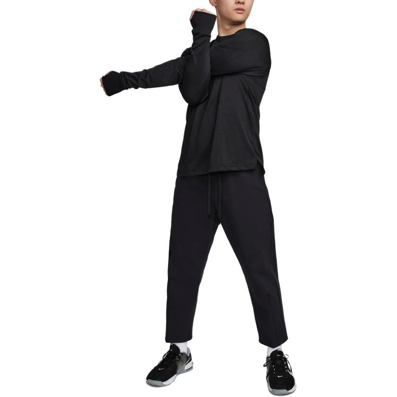 Nike Сплошной цвет с вышивкой логотипа и шнурком, свободные прямые повседневные брюки, мужские брюки черного цвета FN3015-010