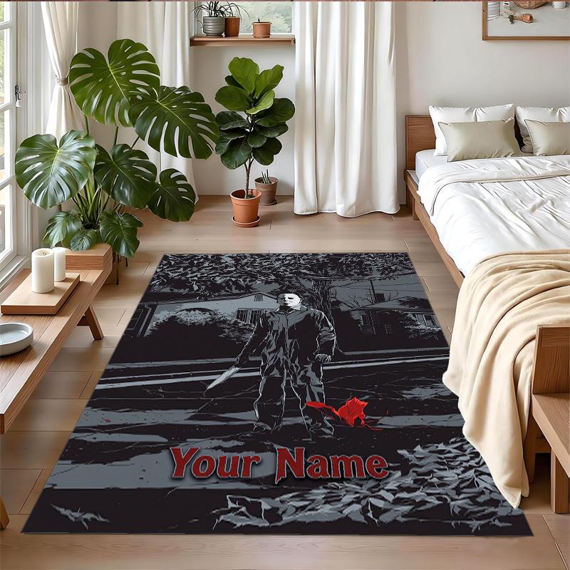 Crystal Velvet Rug Custom Name Text, Soft Non Slip Floor Mat Home DecorHalloween Michael Myers