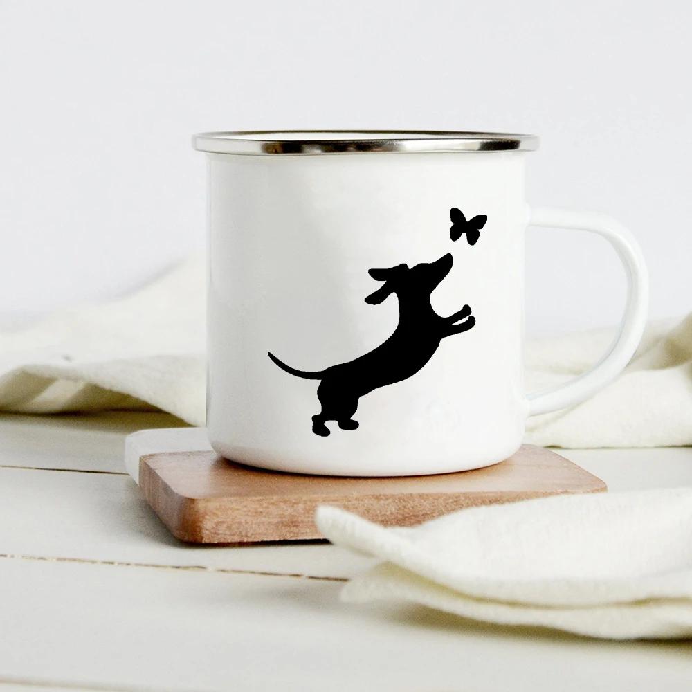 Peace Love Dogs Print Креативные эмалевые кофейные кружки с изображением мультяшных такс Собачьи лапки для вечеринок Пиво Сок Молоко Чашки Подарки на день рождения другу