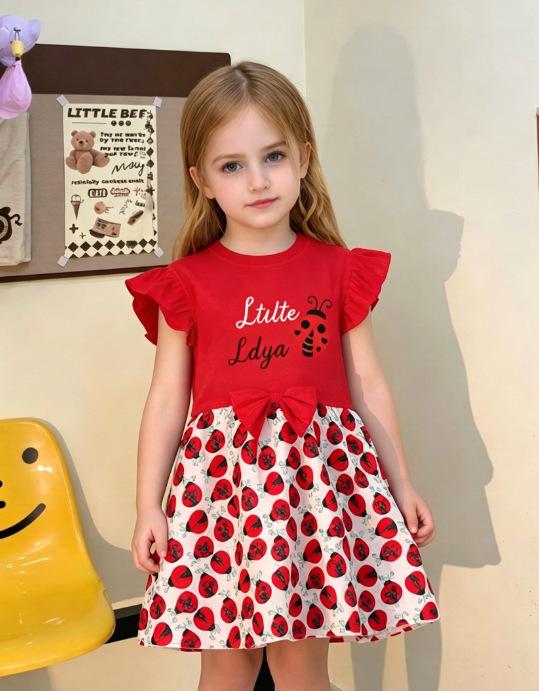Girls Summer Cartoon Cat Dress Striped Princess Fashion Kids Dress