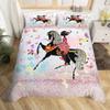 Cowgirl Horse Duvet Cover Set King Romantic Butterfly Bedding Set Farm Animal Comforter Cover Western Tribal Boho Quilt Cover