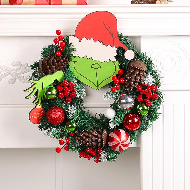 Grinch Green Monster Pine Cone Christmas Wreath Wall & Door Hanging Decoration