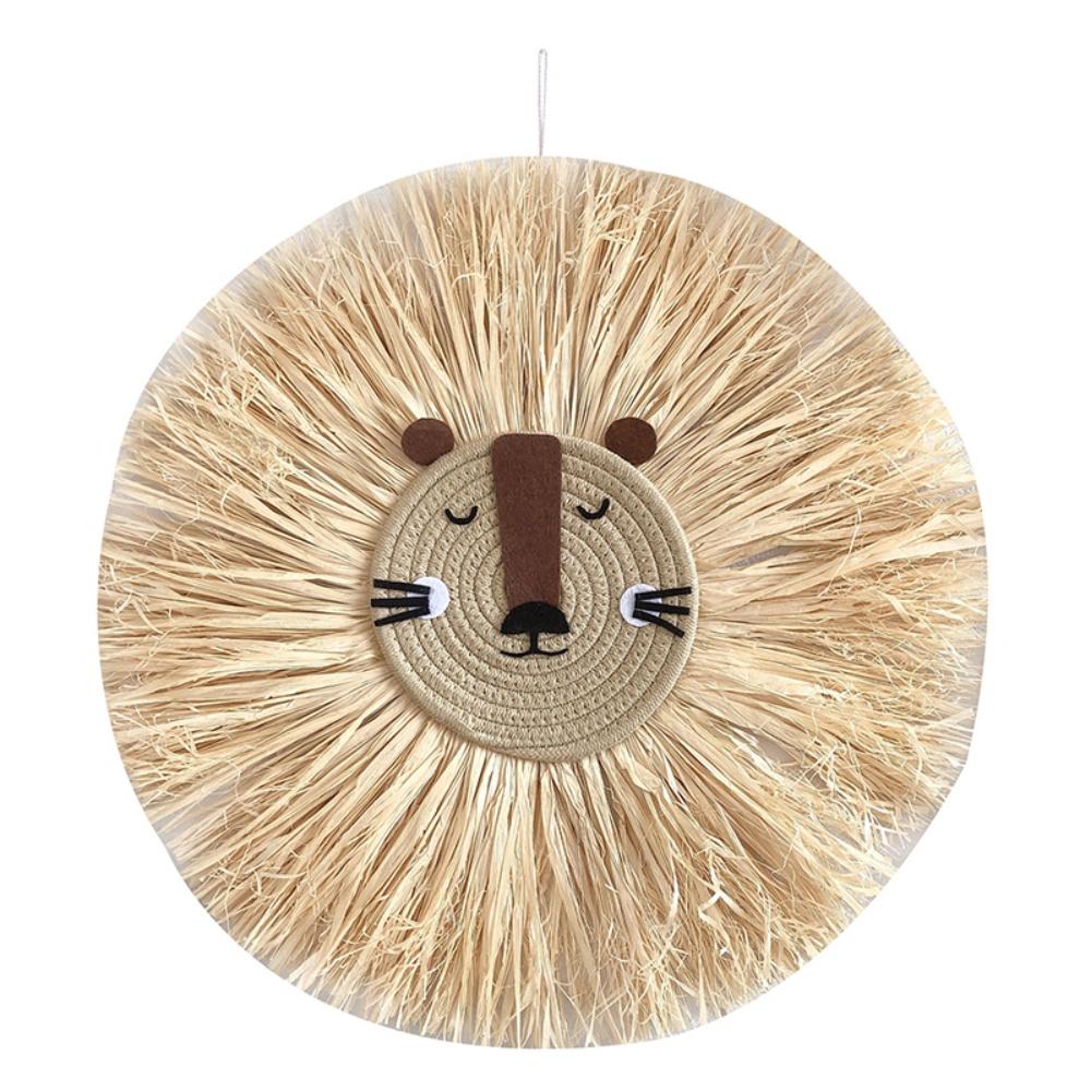 Ручной мультфильм Лев Тигр соломенный настенный ремесло хлопковая нить ткачество гобелен Декор