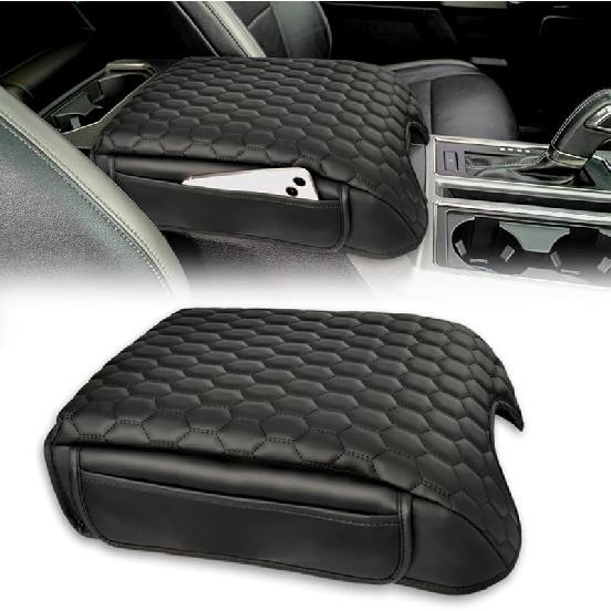 Center Console Cover Compatible With 2015-2025 Ford F150, 2017-2025 F250 F350 F450 With 40/20/40 Jump Seat, Leather Armrest Cover Middle Console
