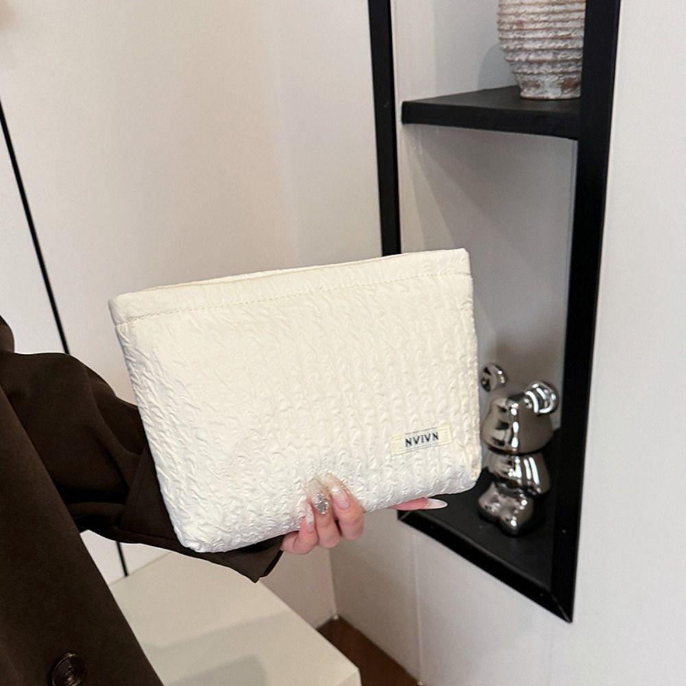 Portable Zipper Makeup Bag Large Capacity Solid Color Cosmetic Bag Clutches Bag Travel