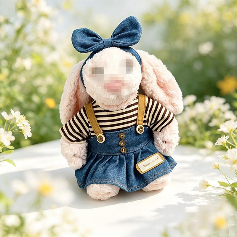 [Cloth Only] Jely&cat Bonnie Rabbit 32cm Doll Clothes Striped Denim Backless Dress and Casual Bag Accessory Polyester Cotton