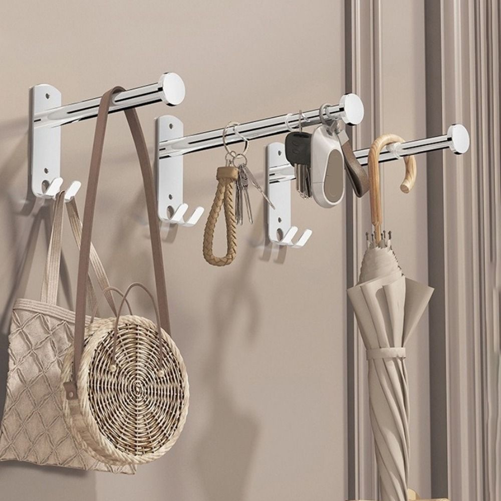 2Pcs Punch-free Clothes Drying Hanger Wall-mounted Scalable Storage Racks  Bathroom