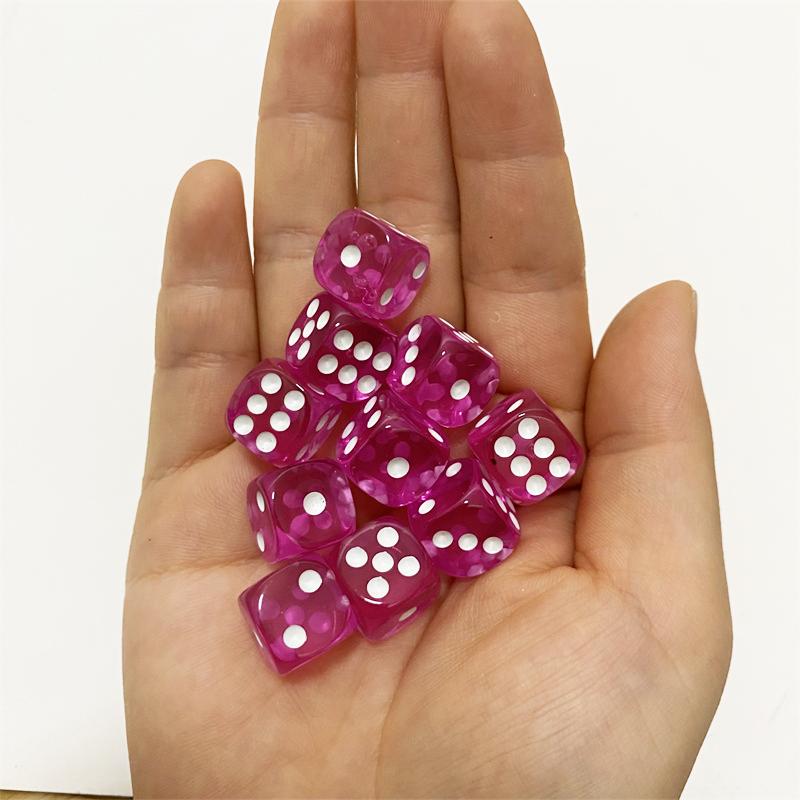 10Pieces/Lot 12mm Clear Acrylic 6 Sided D6 Point Dice With Round angle Dice For Club/Party/Family Board Games