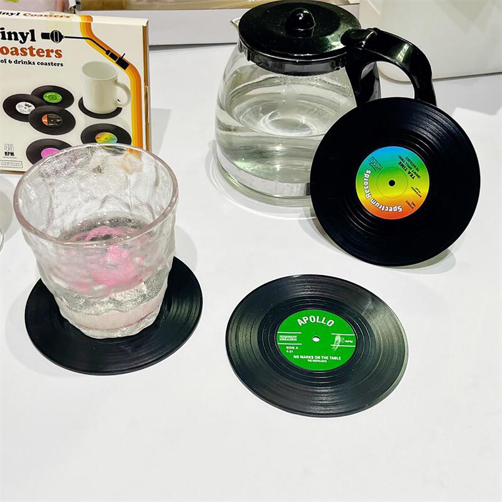 Набор из 6 шт./набор Разноцветные ретро подставки в форме виниловых пластинок Подставка под чашку для напитков, чая, кофе Декор кофейного столика Подставка-держатель для чашки Предметы для напитков
