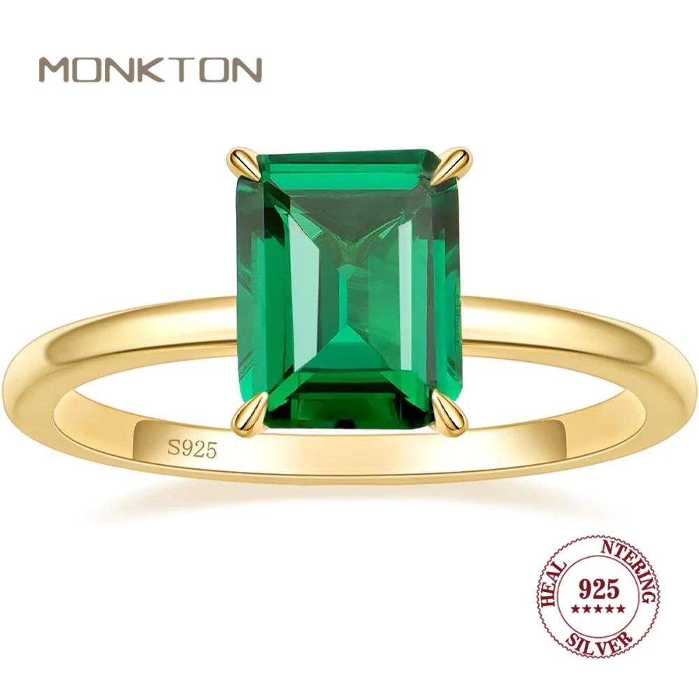 Monkton 100% Серебряные обручальные кольца 925 пробы для женщин 3 карата Одиночный камень Созданный зеленый изумруд Обручальное кольцо Ювелирное изделие для обещания