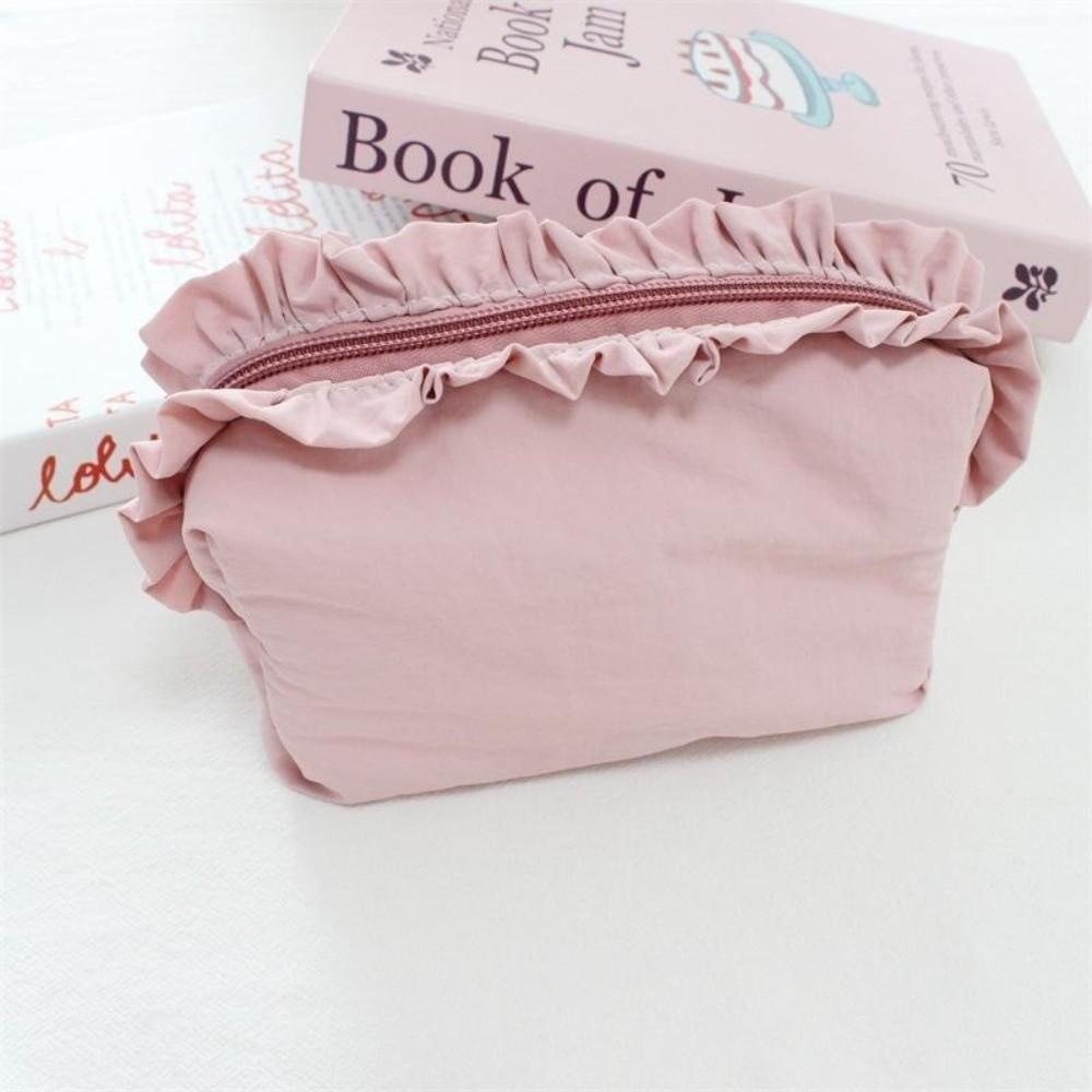Solid Color Ruffle Makeup Bag Large Capacity Toiletry Organizer Creative Cosmetic Cases Travel