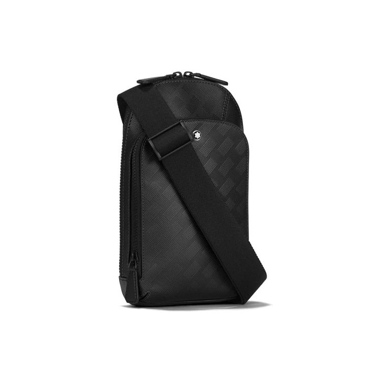 Montblanc Регулируемый плечевой ремень Застежка-молния Тисненая натуральная кожа Сумка через плечо Средний Мужские сумки Черный 129971