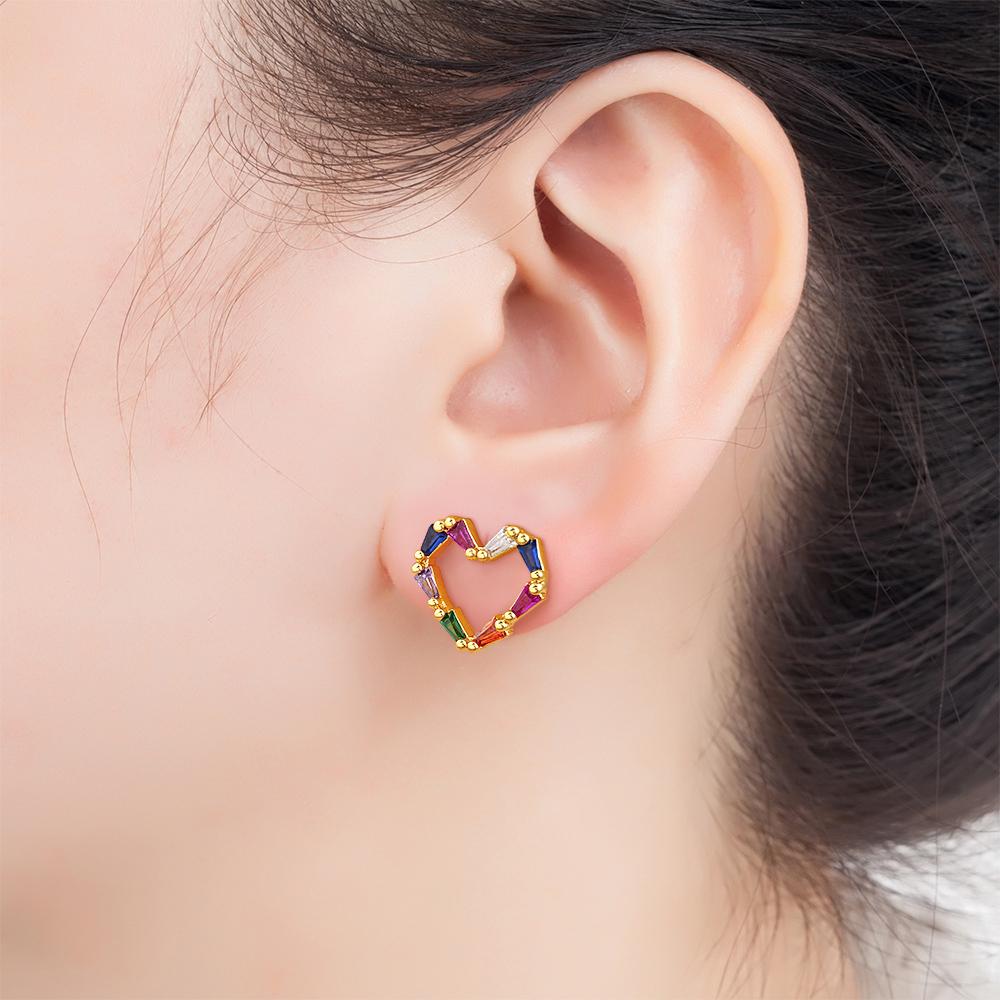Nidin New Fashion Shiny Zircon Heart Stud Earrings Personalized Women Girls Party Wedding Engagement Romantic Jewelry Gift