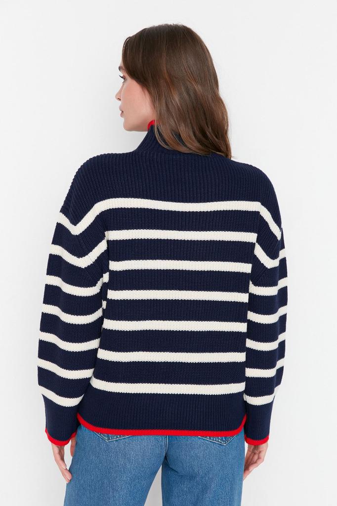 Женский модный новый свитер, черный вязаный свитер в полоску с широким узором