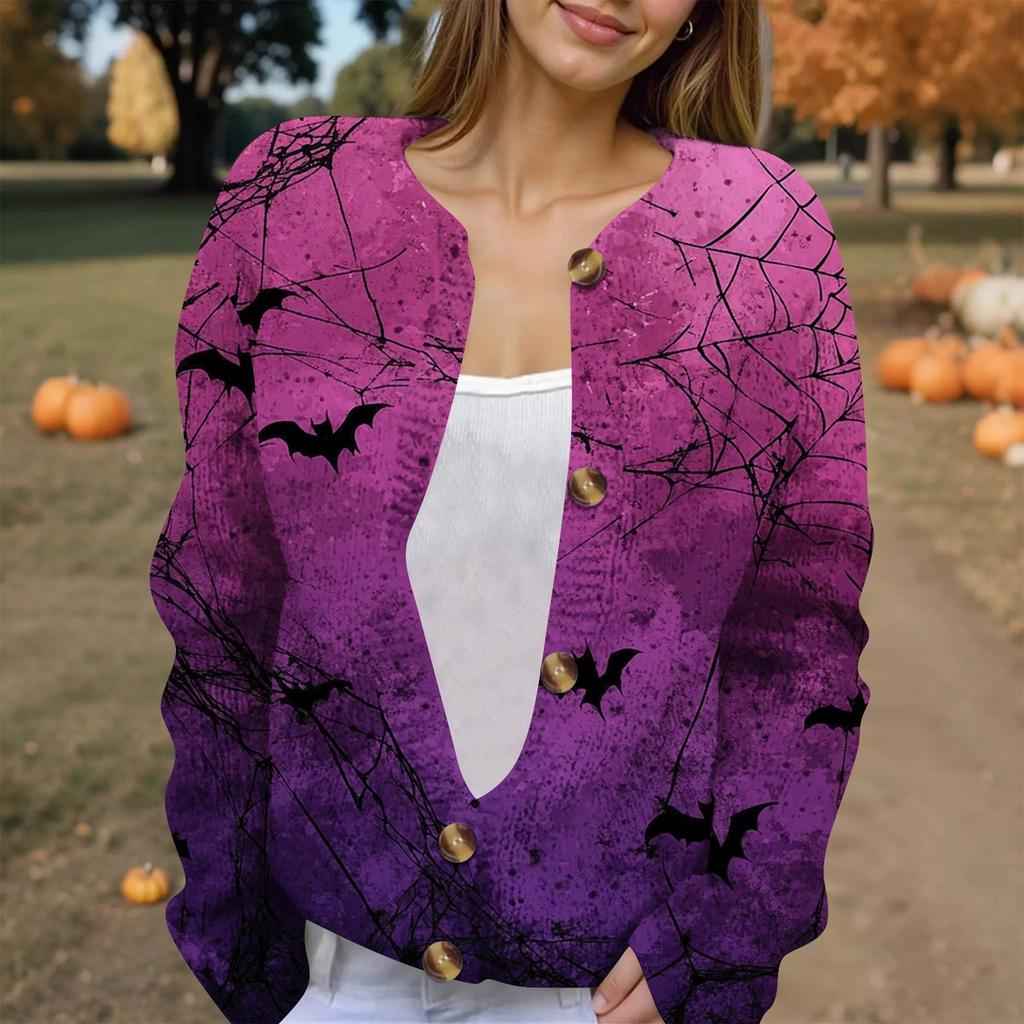 Женская модная принтованная куртка с длинным рукавом и вязанным кардиганом на пуговицах