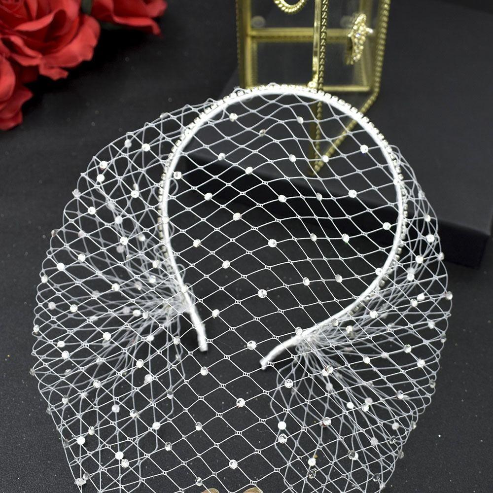 Черная сетчатая маска для лица, свадебная фата для невест, вуаль Birdcage, румяна, белая повязка на голову