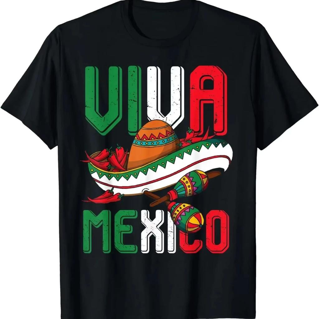 Летняя мужская футболка с коротким рукавом VIVA MEXICO 100% хлопок Мексиканские элементы Сомбреро Чили Пиньята Винтажный Потертый Повседневный Топ