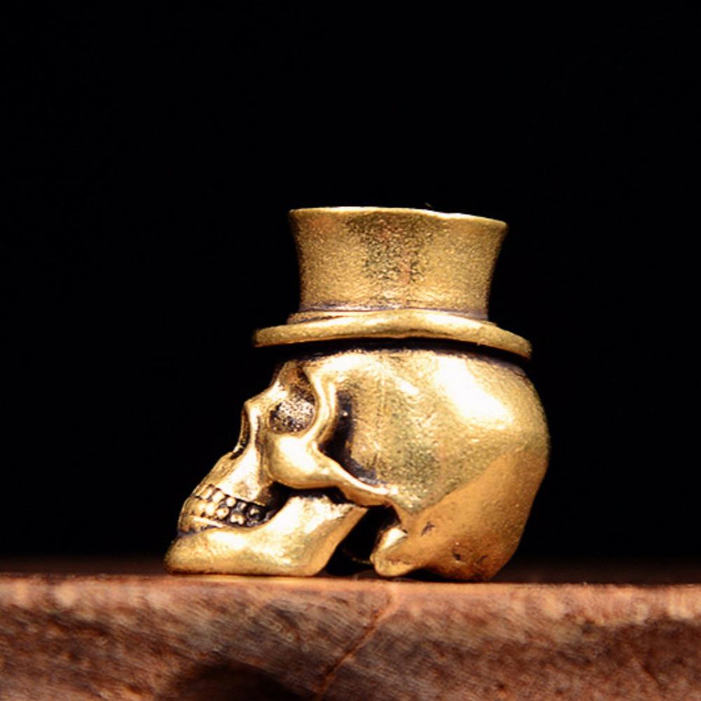 Бусины из латуни в виде черепа в шляпе, для ножа, EDC, DIY, плетеные браслеты, подвески для шнурка, аксессуары, уличный инструмент, подвески-шармы