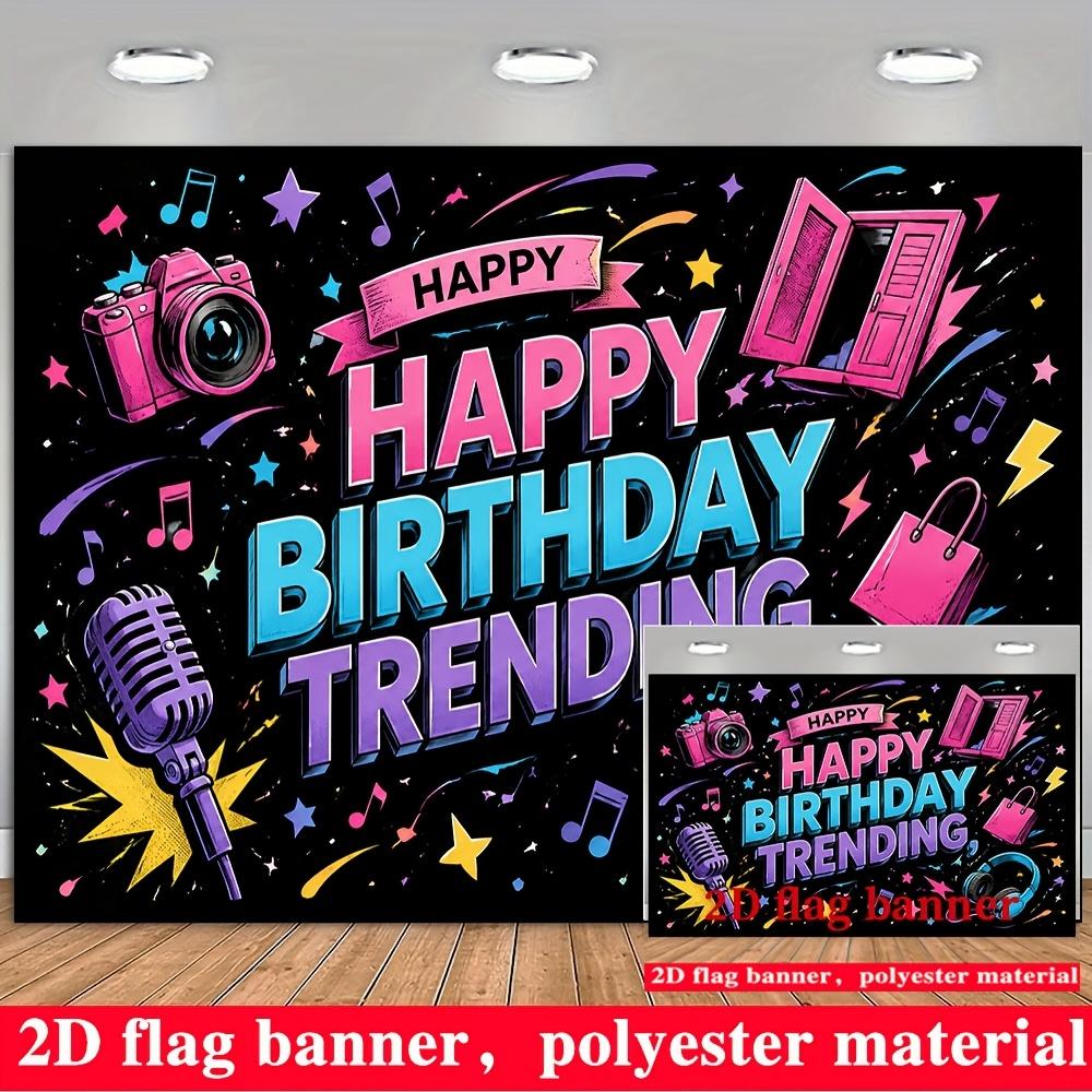 Trendy Happy Birthday Banner Backdrop Microphone Camera Notes Stars