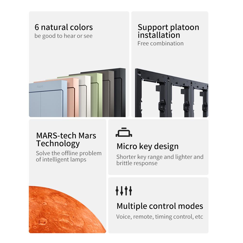 Умный настенный выключатель Aqara H1M Neutral MARS-Tech Беспроводной выключатель света с ключом Zigbee 3.0 Multiple Control