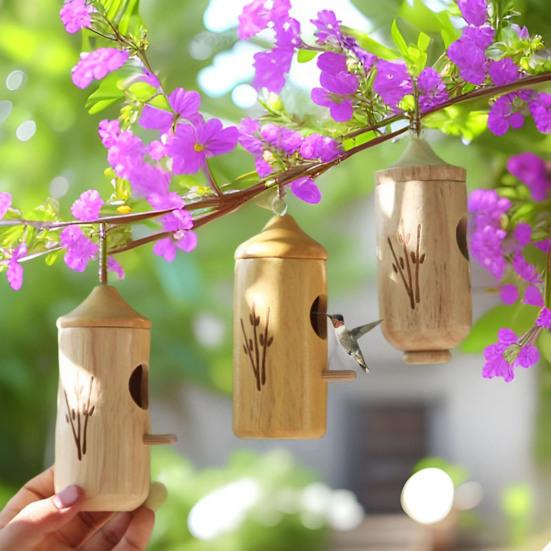 Деревянный домик для колибри для наружного подвешивания, небольшой домик для гнездования диких птиц для украшения окна крыльца на открытом воздухе в саду