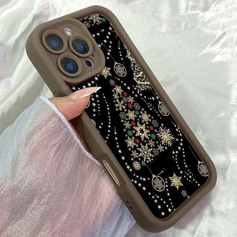 JT135 Рождественская Черно-Золотая Снежинка Дерево для iPhone 17 16 15 Pro Max Samsung S26 S25 Ultra A17 A16 A07 A56 Xiaomi 15T Redmi 15c 14c 13C Мягкий Чехол