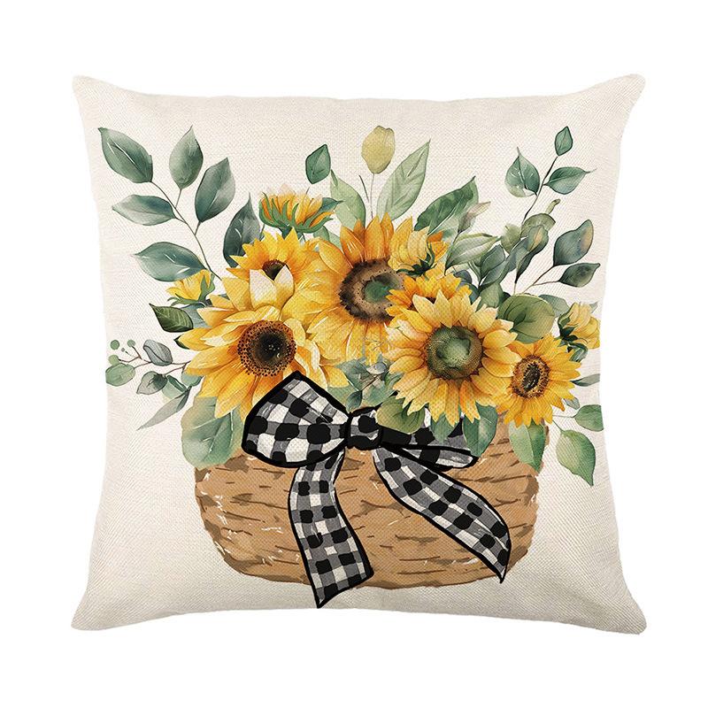Sunflower Pillow Cover Floral Living Room Sofa Cushion Cover Car Pillow Without Pillow Core Linen Material Nordic Style