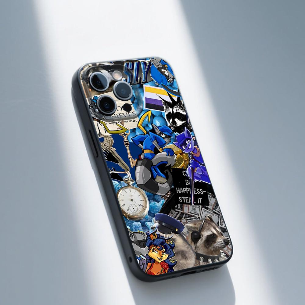 Мультяшный чехол Sly C-Cooper для iPhone 16,15,14,13,12,11,Pro,Max,Plus,X,XS,SE,E,Mini, Мягкий силиконовый черный чехол