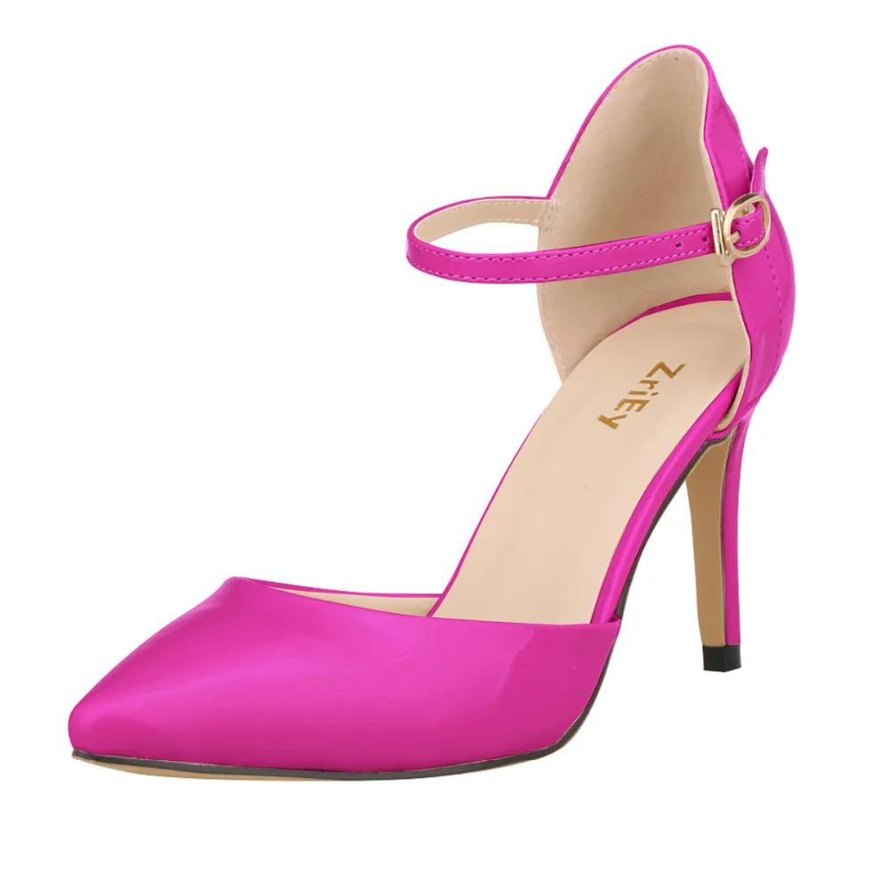 Новые женские туфли-лодочки с острым носком, лакированная кожа, высокие каблуки, сексуальные босоножки с ремешком на щиколотке, женские туфли для вечеринки и свадьбы, Femininos 952-7PA