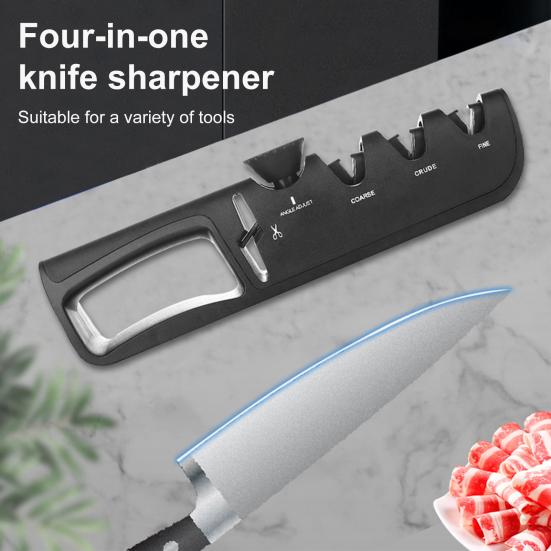 4-в-1 точилка для ножниц, кухонных ножниц, регулируемый угол заточки, руководство