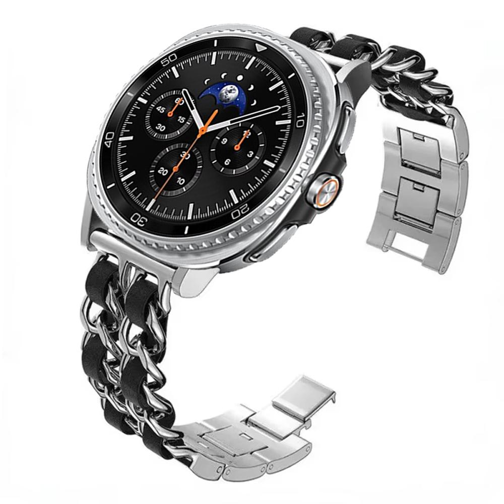 Металлический+Кожаный ремешок для Samsung Galaxy Watch 8 Classic 46мм/Ultra 47мм Модный браслет для Galaxy Watch 8 44мм 40мм Спортивный ремешок