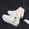 2025 Spring Summer New Strappy Flat Mid-Top Canvas Shoes Side Zipper Women's Sneakers Casual Shoes Student Cloth Shoes