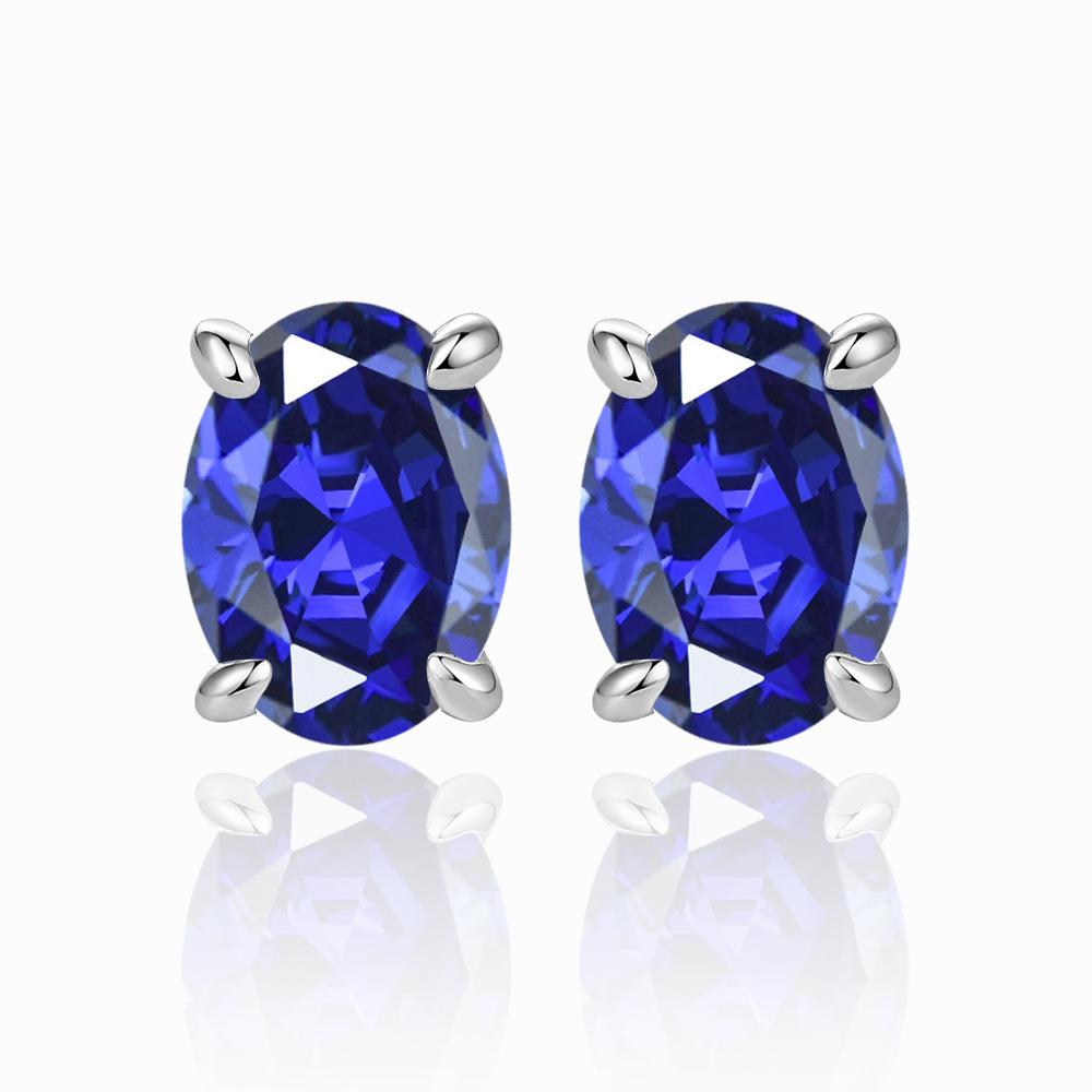 European and American Sterling Silver Stud Earrings Fashion S925 Sterling Silver Earrings Fashion Oval Zircon 925 Silver Stud Earrings