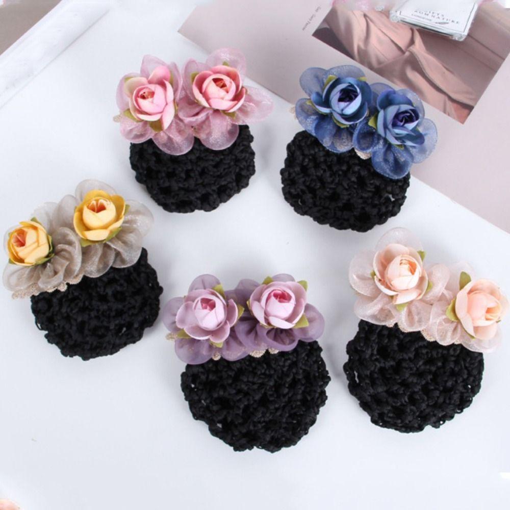 Цветочная шпилька для волос Женская пружинная заколка для волос Головной убор с заколкой-сеткой Винтажная корейская заколка-снуд для волос Женская