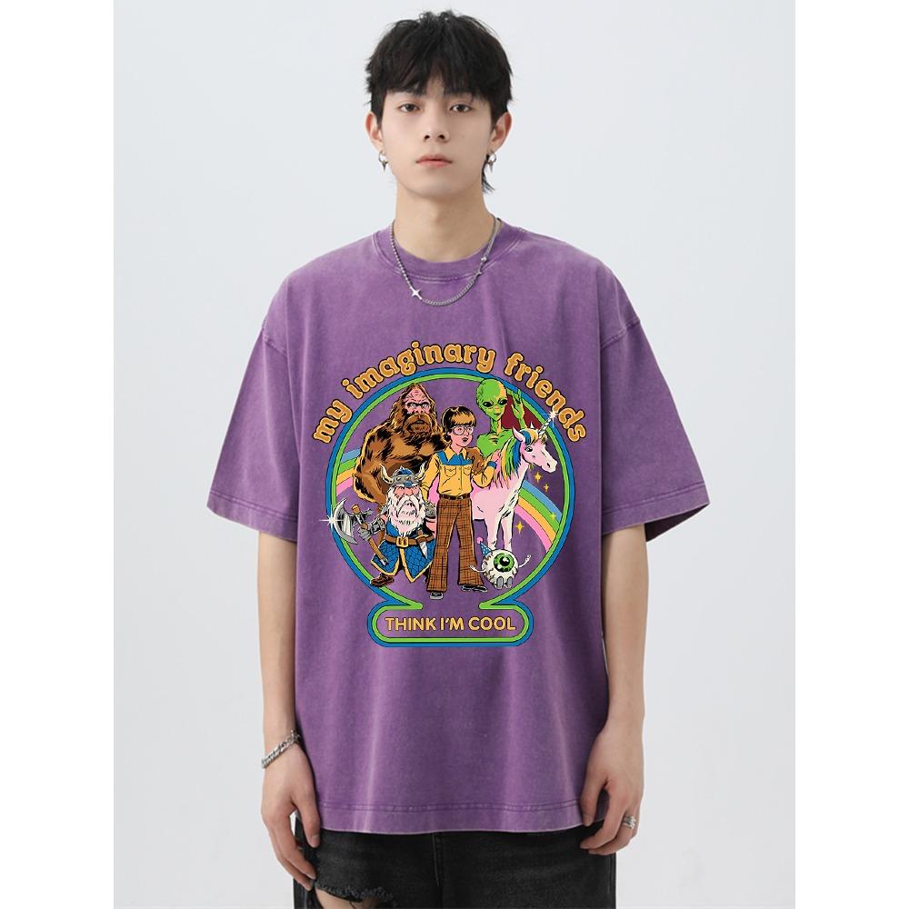 Мои воображаемые друзья думают, что я крутой, стираные ретро-футболки, мужские дышащие футболки, мягкая хлопковая футболка, футболка большого размера