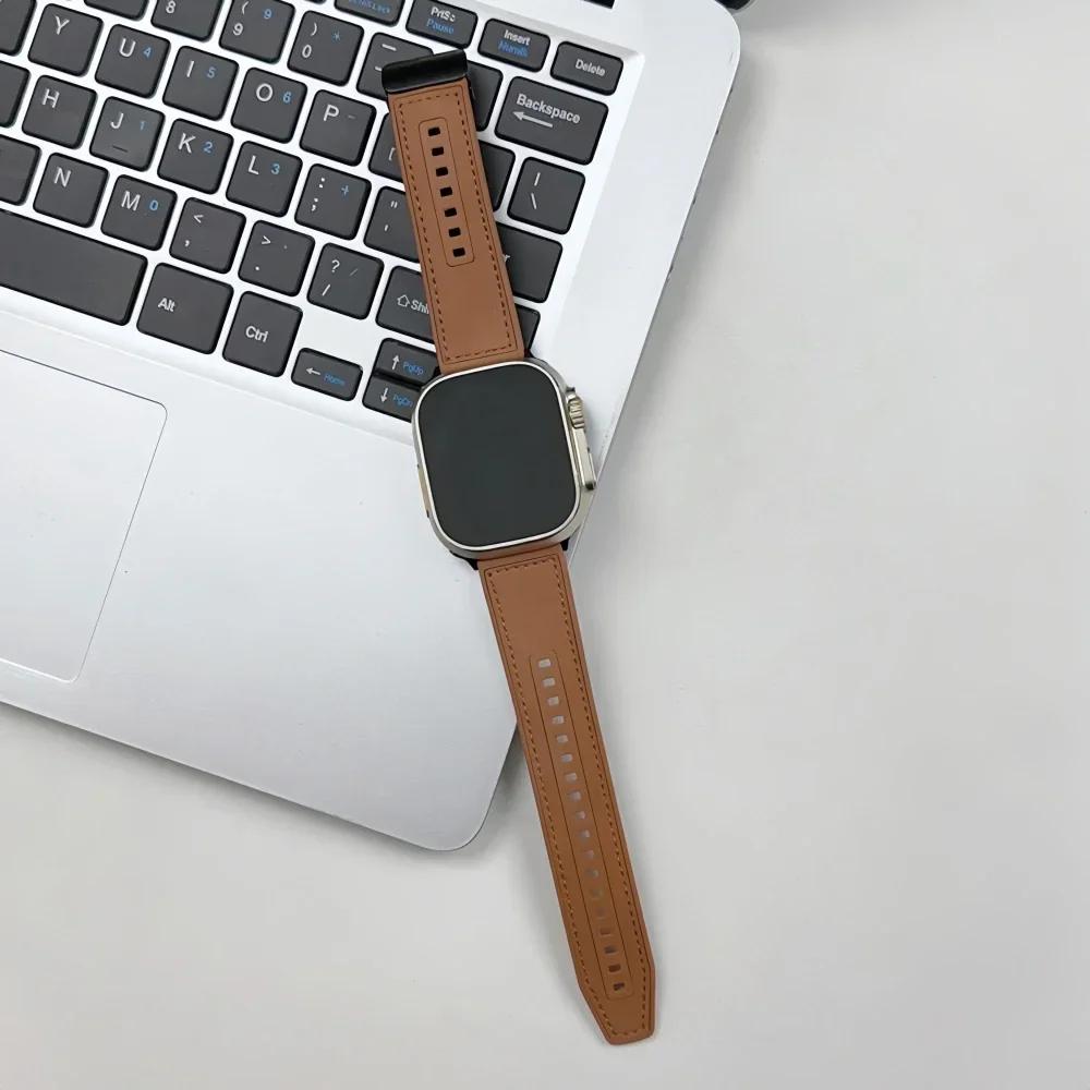 Кожаный ремешок-петля для Apple Watch Ultra Ремешок 49 мм 46 мм 45 мм 41 мм 42 мм 38 мм Силиконовый браслет для IWatch Серии 11 10 9 8 7 3 4 5 6 Se 40 мм